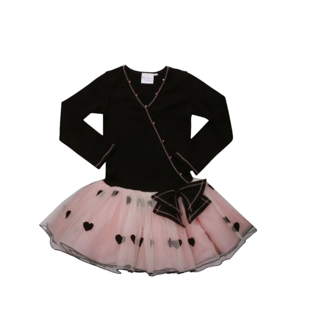 OOh La La Couture Black/Blush Hearts Mock Wrap Dress Girl's 4T New